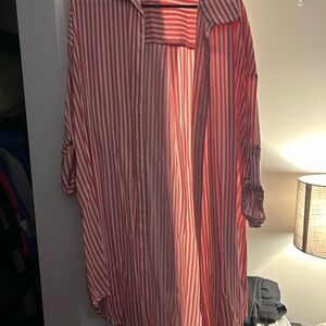 Pink and White Striped Button-Up Shirt